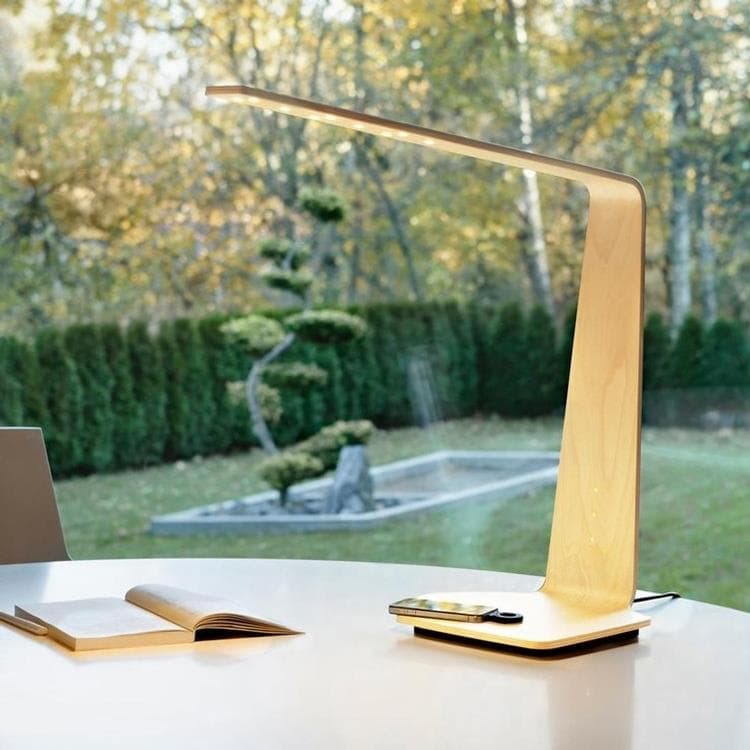 Lampe de bureau LED Bois tactile avec Chargeur à Induction H56cm LED8 DESK bouleau