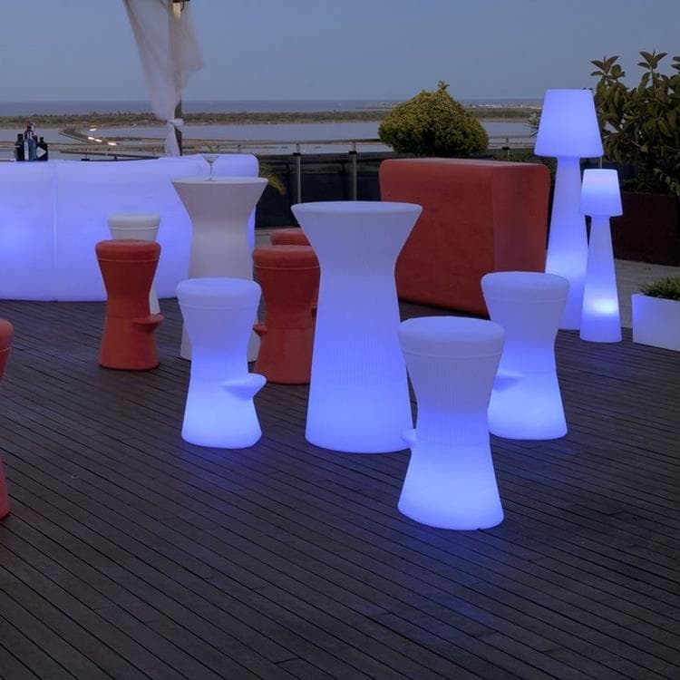 Tabouret haut lumineux LED d'extérieur RGB solaire rechargeable H74cm Ø40cm CORFU Blanc