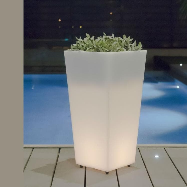 Pot lumineux LED d'extérieur RGB solaire rechargeable H58cm MELISA Blanc