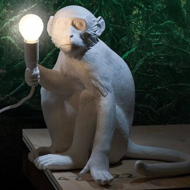 Lampe à poser d'extérieur Singe assis avec abat-jour H32cm MONKEY Blanc