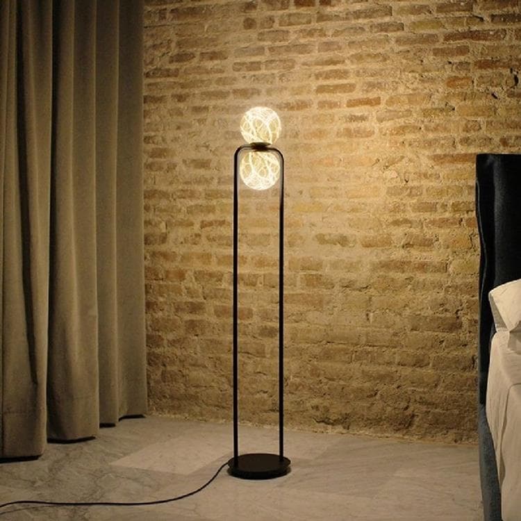Lampadaire LED 2 lumières avec variateur Albâtre/Métal H120cm TRIBECA blanc et noir
