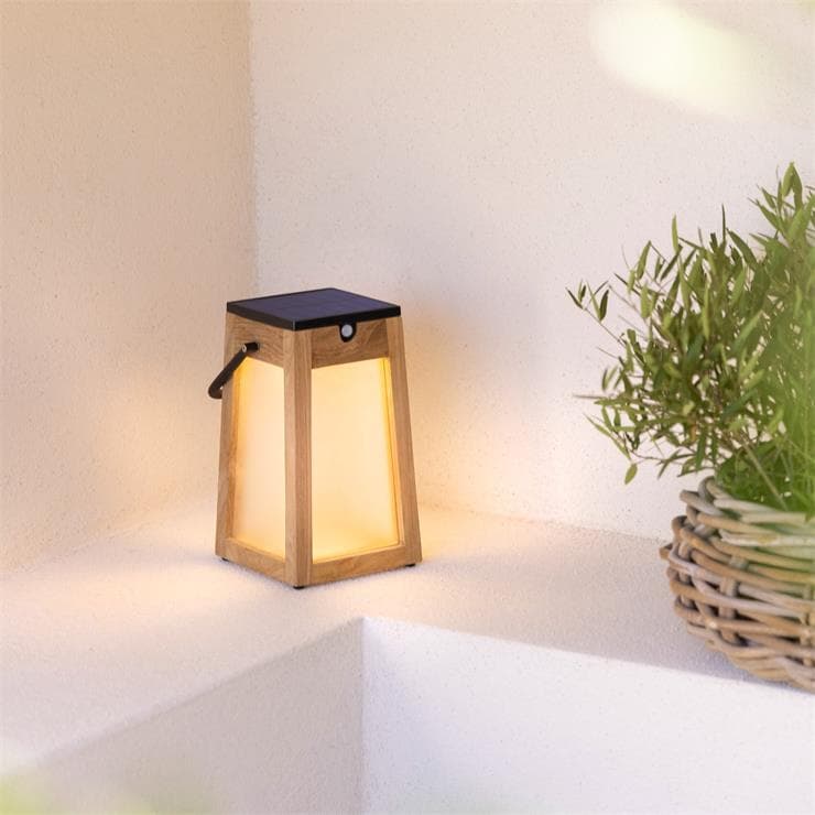 .Lanterne d'extérieur LED rechargeable & solaire Bois/Aluminium H25cm 300 Lumens TINKA TECKA bois naturel