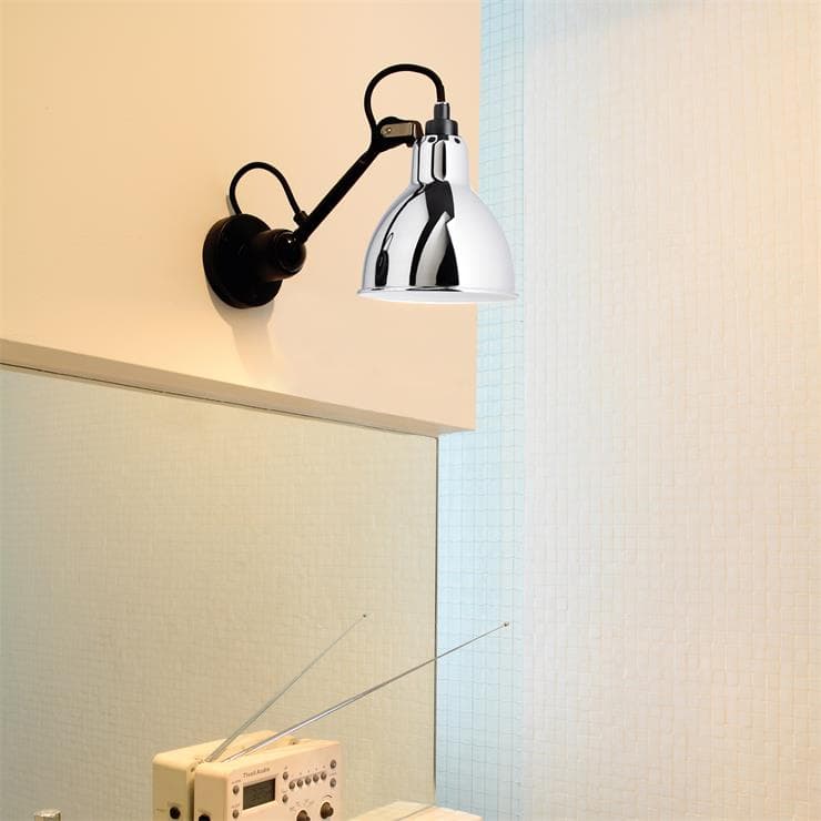 Applique interrupteur Noir L15cm Lampe Gras N°304 chrome intérieur blanc