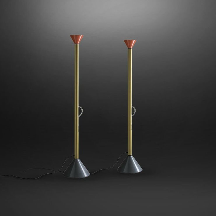 Lampadaire LED H200cm CALLIMACO gris doré et rouge