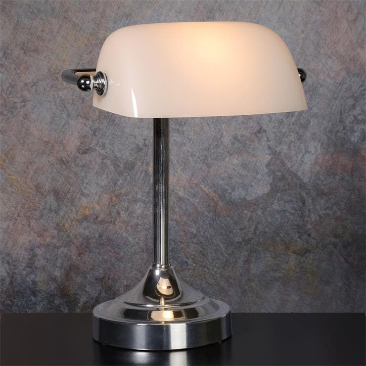 Lampe de bureau Métal & Verre H30cm BANKER blanc chrome