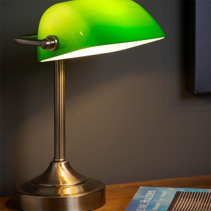 Lampe de bureau Métal & Verre H30cm BANKER vert bronze